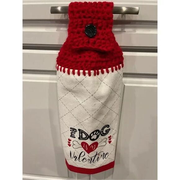 Crochet Top Kitchen Towel- My Dog is my Valentine - Picture 3 of 3